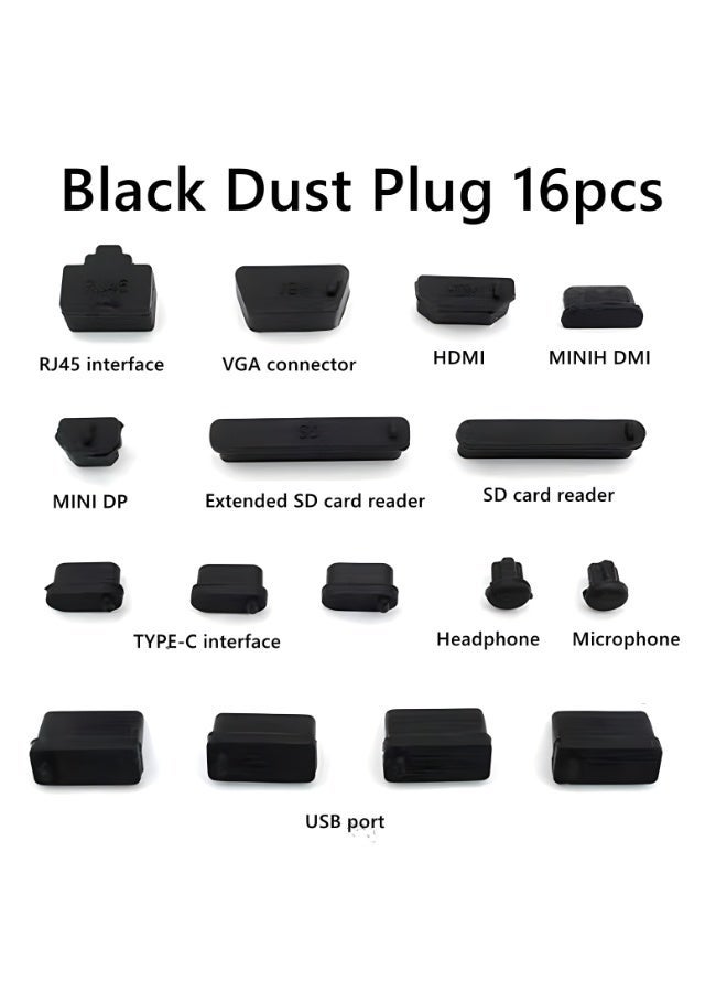 16 Pcs USB Port Cover, 10 Types Silicone Laptop Ports Cover Dust Plugs Caps for Type C/USB C, USB Female Plug, HDMI, RJ45, SD Card, Headphone Ports, USB Type-C Dust Stopper - Image 2